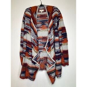 Lucky Brand Open Front Southwestern Style Boho Cardigan Sweater Sz Lg Cotton